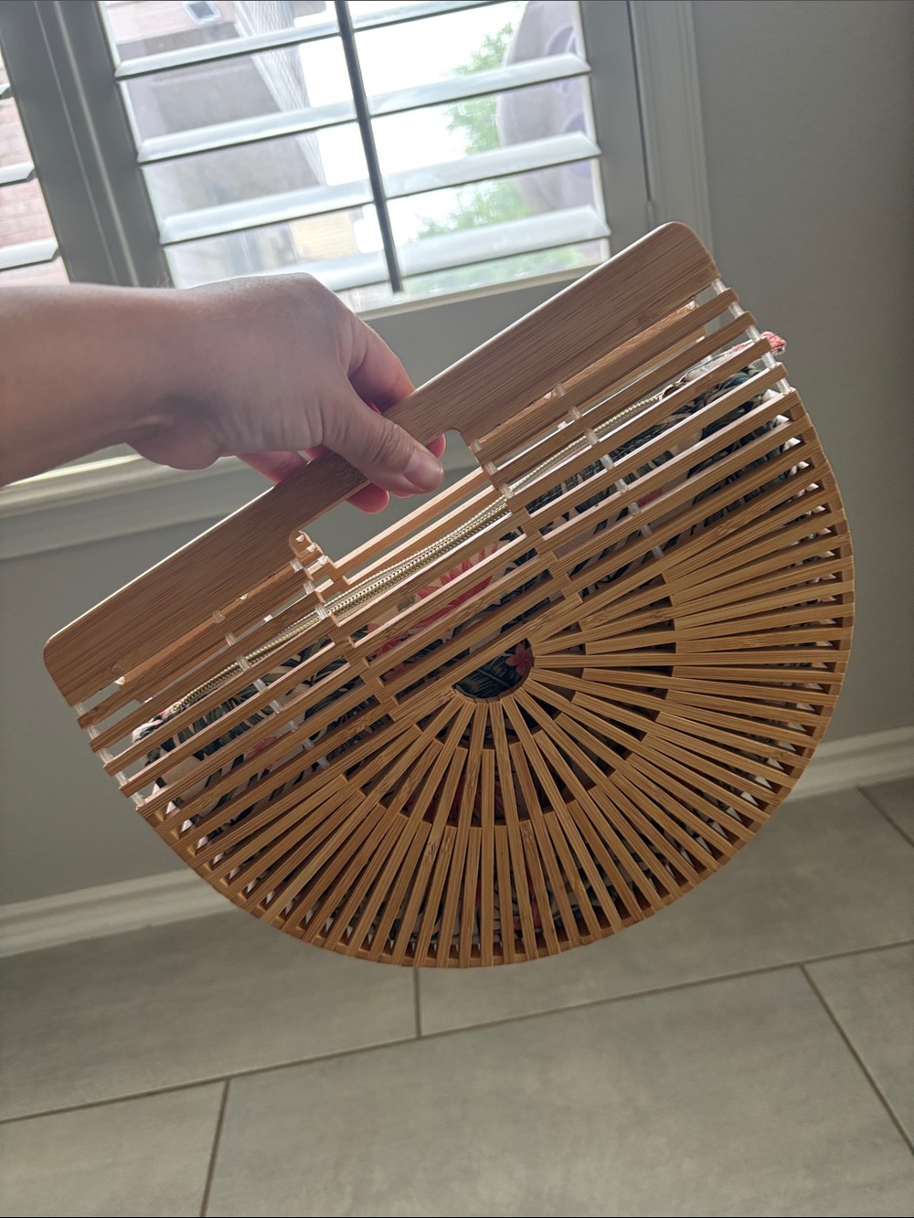 Bamboo Half-Moon Handheld Clutch - Natural Tan